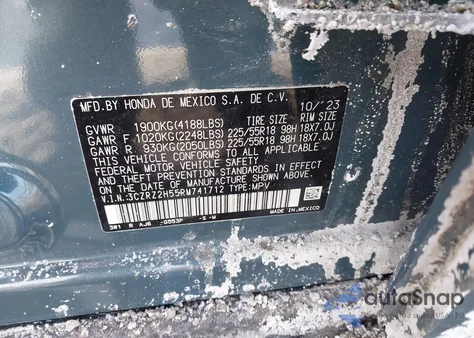 2024 Honda Hr-V Awd Sport/Awd Sport W/O Bsi z USA, uszkodzony, nr VIN 3CZRZ2H55RM741712